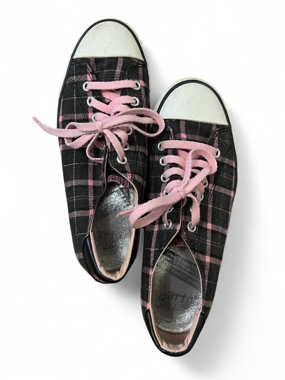 Gotta Flurt Black & Pink Plaid Low-Top Sneakers